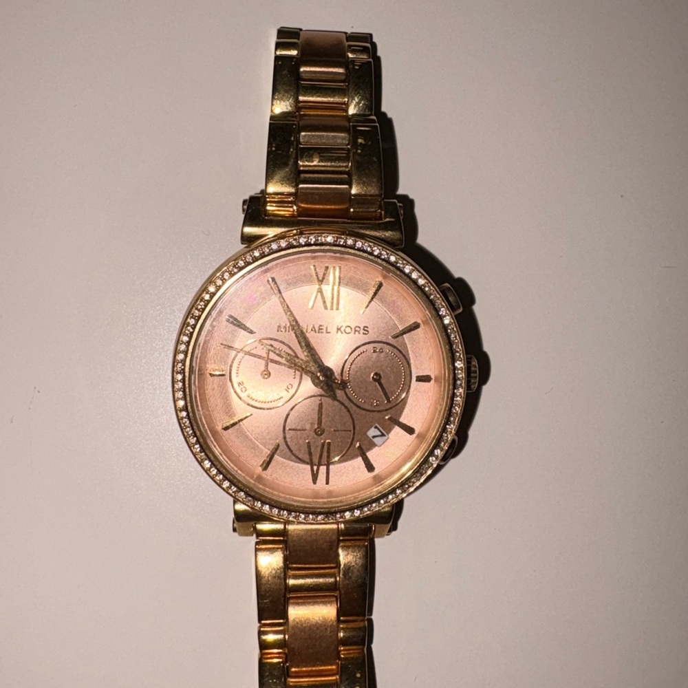 Michael Kors Gold and Rose Gold Crystal-Trim Bracelet Watch